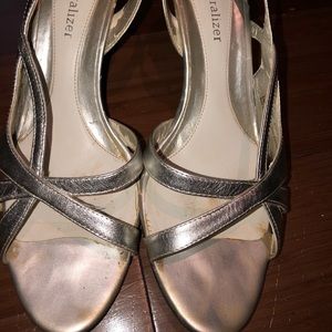 3 1/4” heels. Silver Sandals